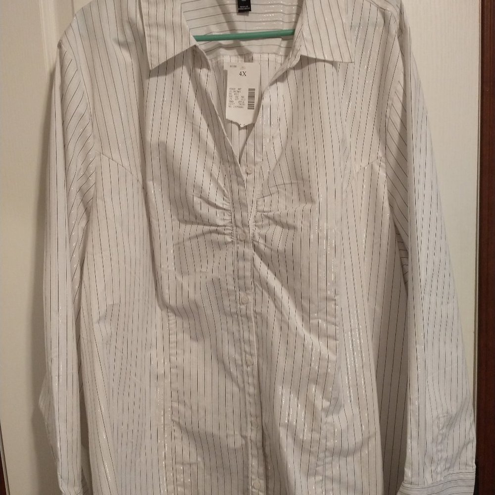 Fashion Bug Button Down Shirt with Metallic Pinstripes